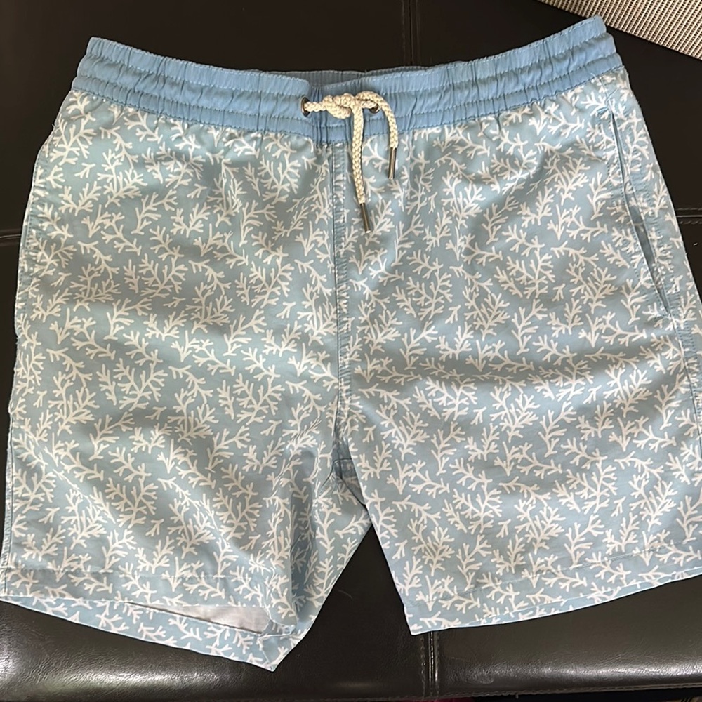 Fair Harbor Blue and White Swim Trunks Quick-Dry Elastic Waist